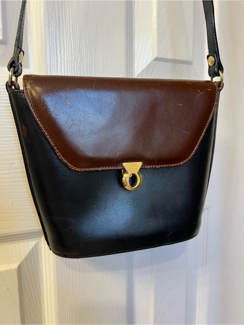Talja Genuine Leather Two-Tone Black and Brown Leather Crossbody Bag